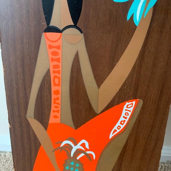 Vintage MCM Art Hand Painted Calypso Dancer Wall Plaque Tiki Decor 8” x 21” - Picture 3 of 10